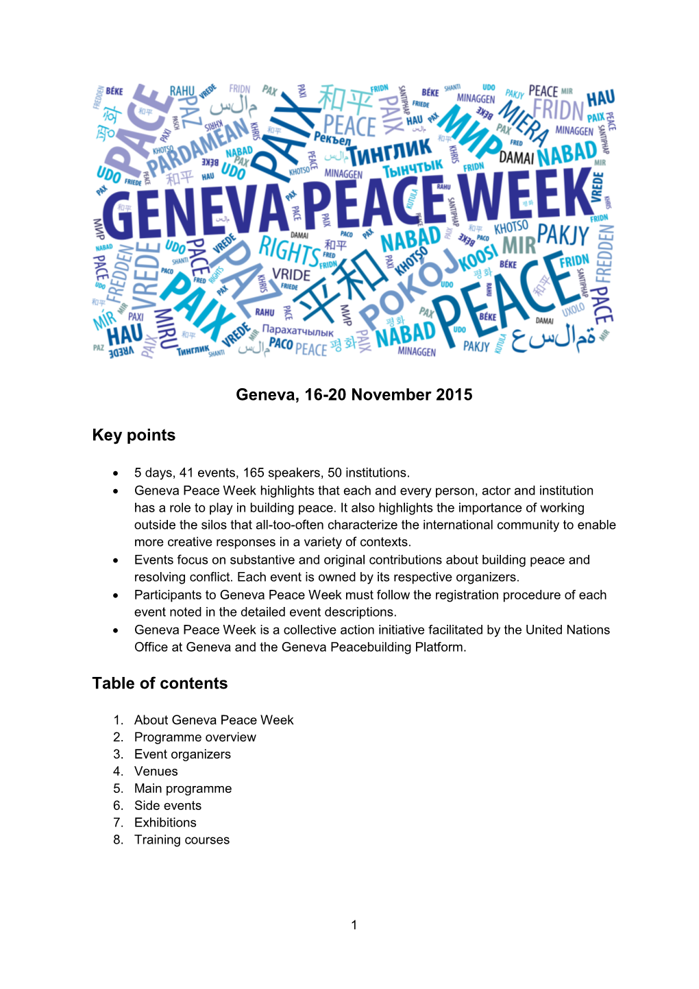 Geneva, 16-20 November 2015 Key Points Table of Contents