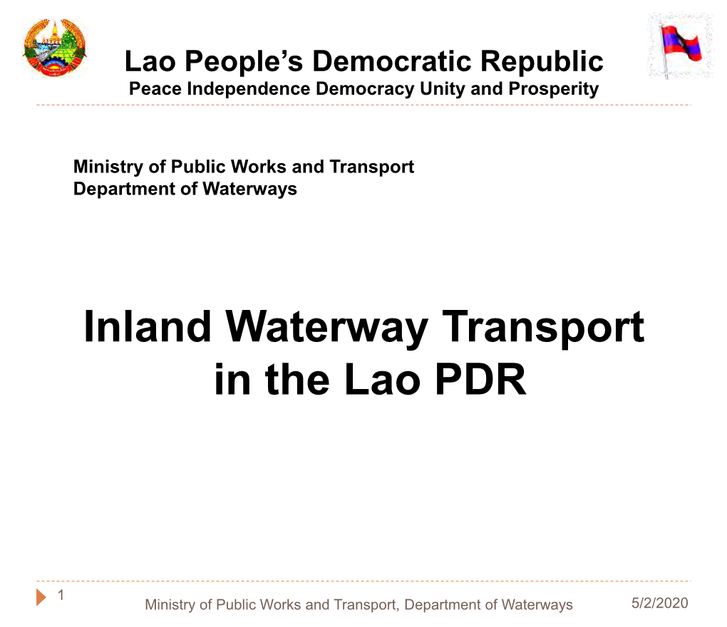 Inland Waterway Transport in the Lao PDR