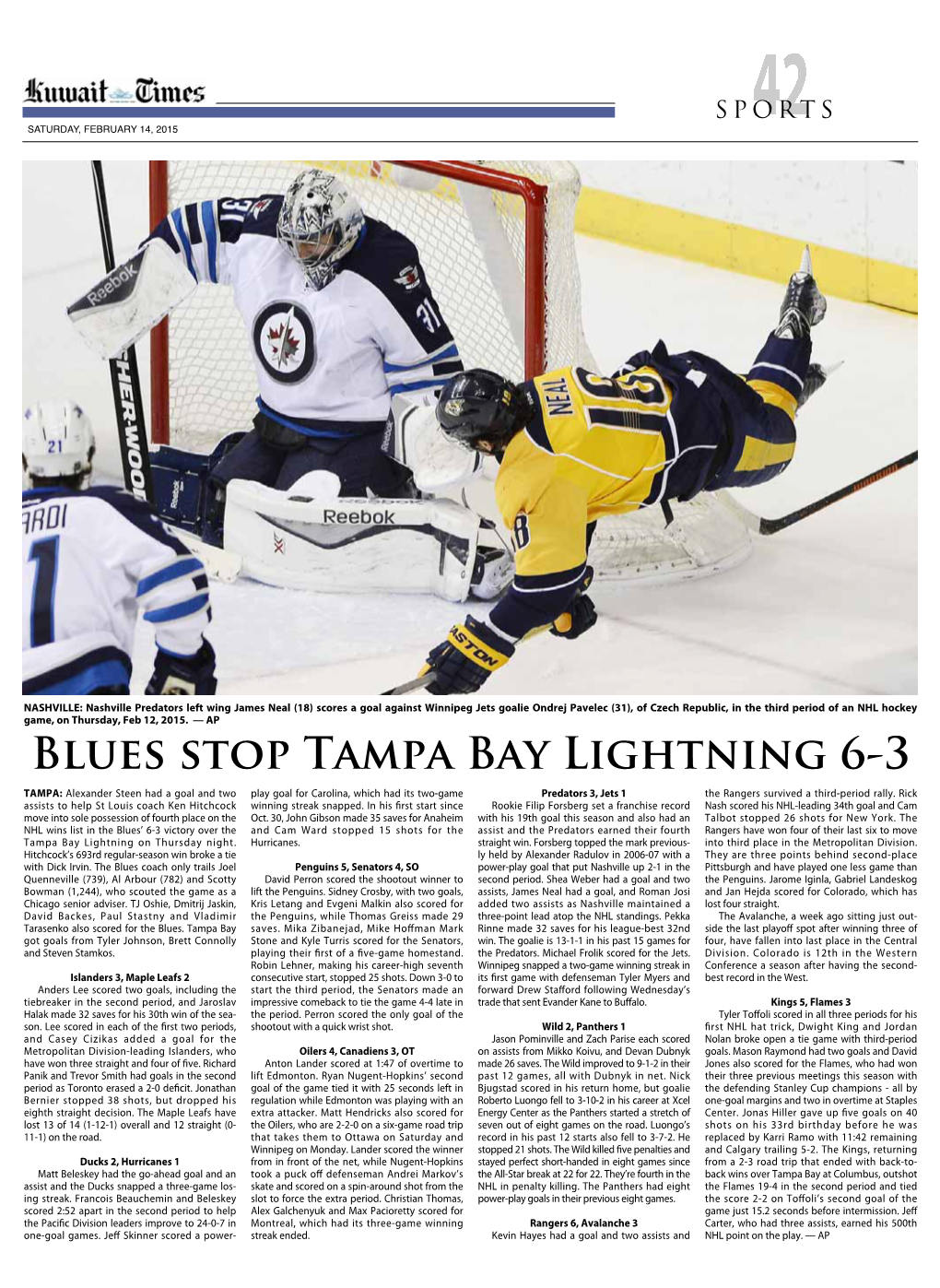 Blues Stop Tampa Bay Lightning 6-3