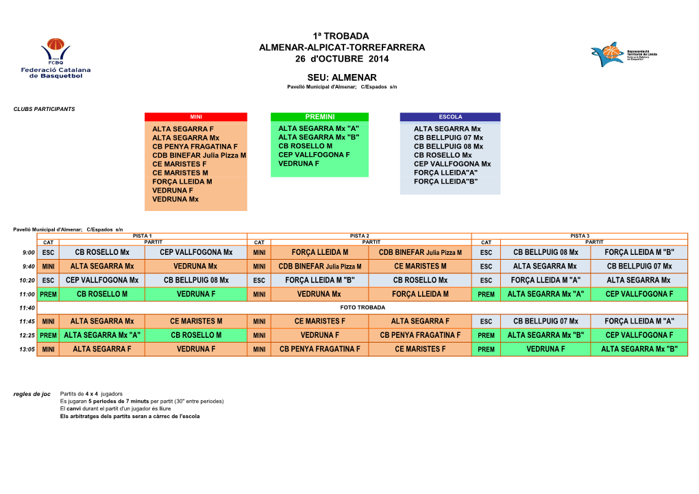 1ª TROBADA ALMENAR-ALPICAT-TORREFARRERA 26 D'octubre 2014