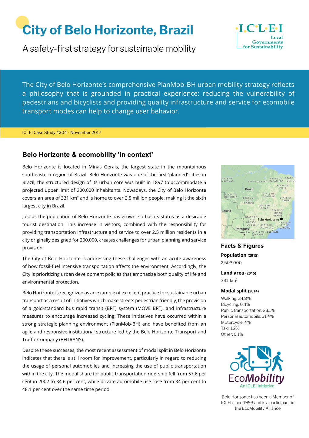 City of Belo Horizonte, Brazil a Safety-First Strategy for Sustainable Mobility