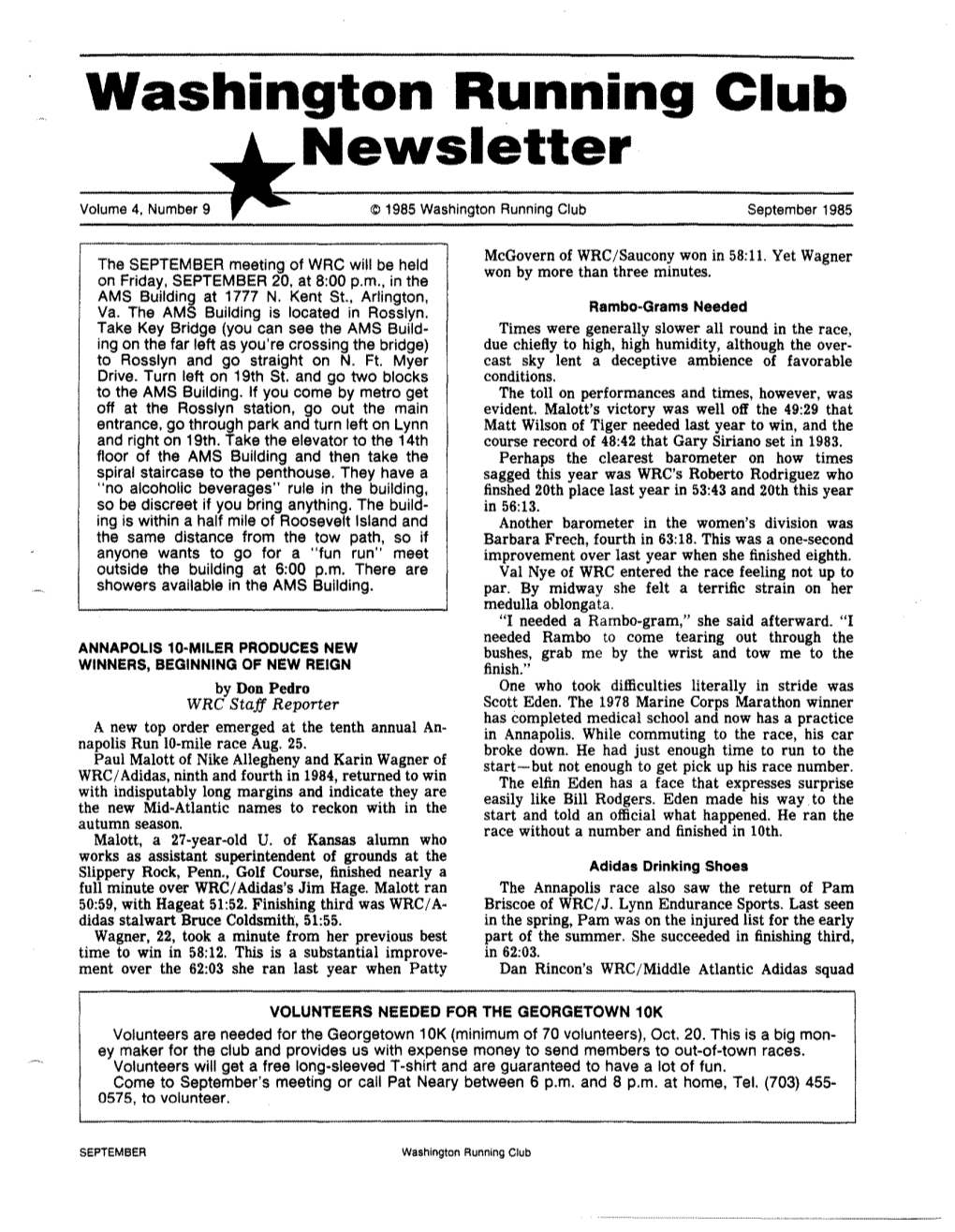 Washington Running Club Newsletter