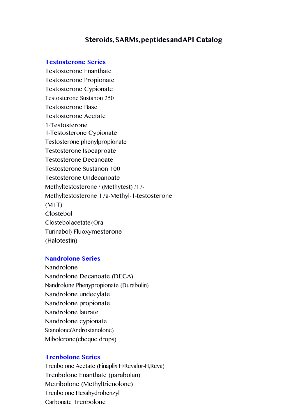 Steroids,Sarms,Peptidesandapi Catalog