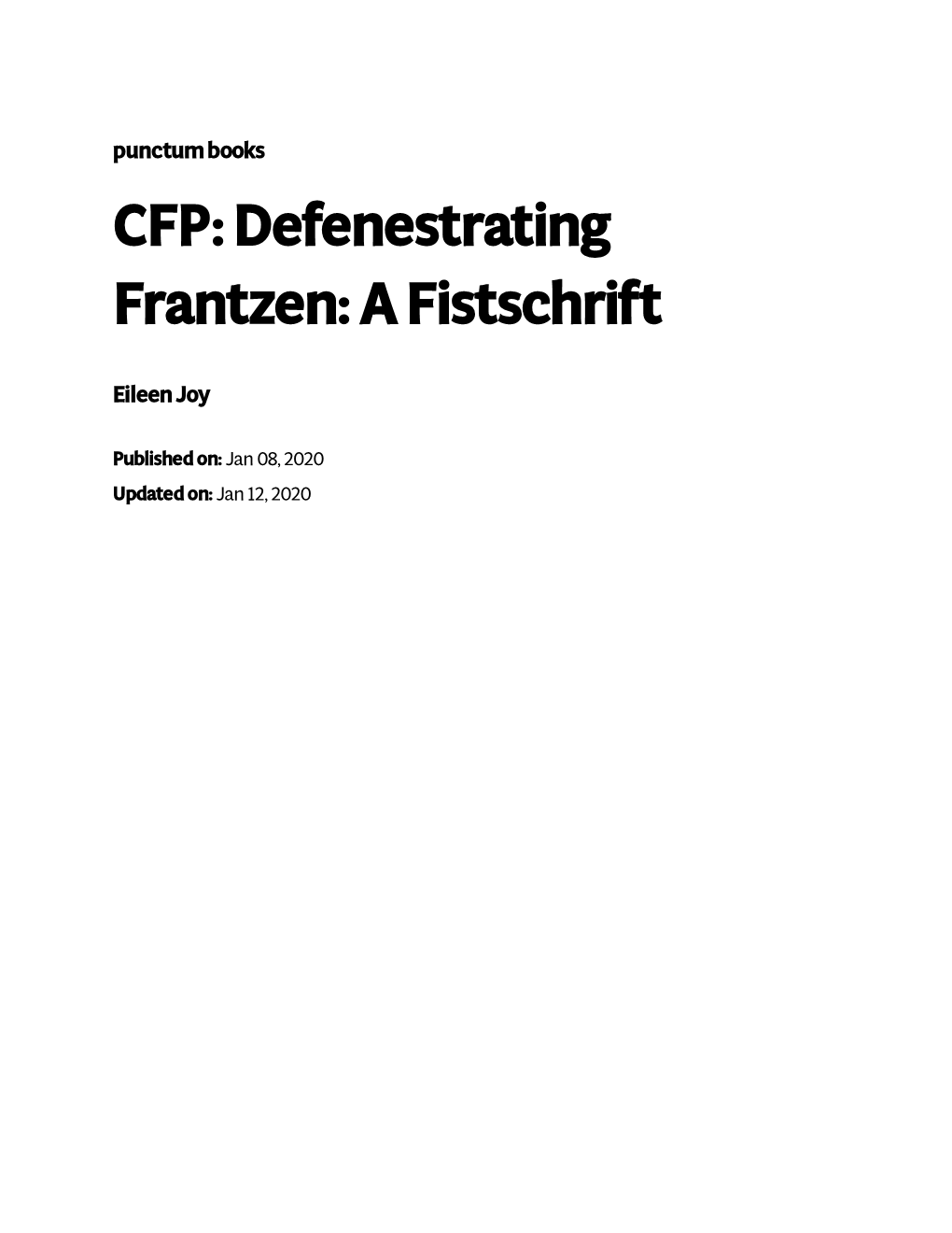 Defenestrating Frantzen: a Fistschrift