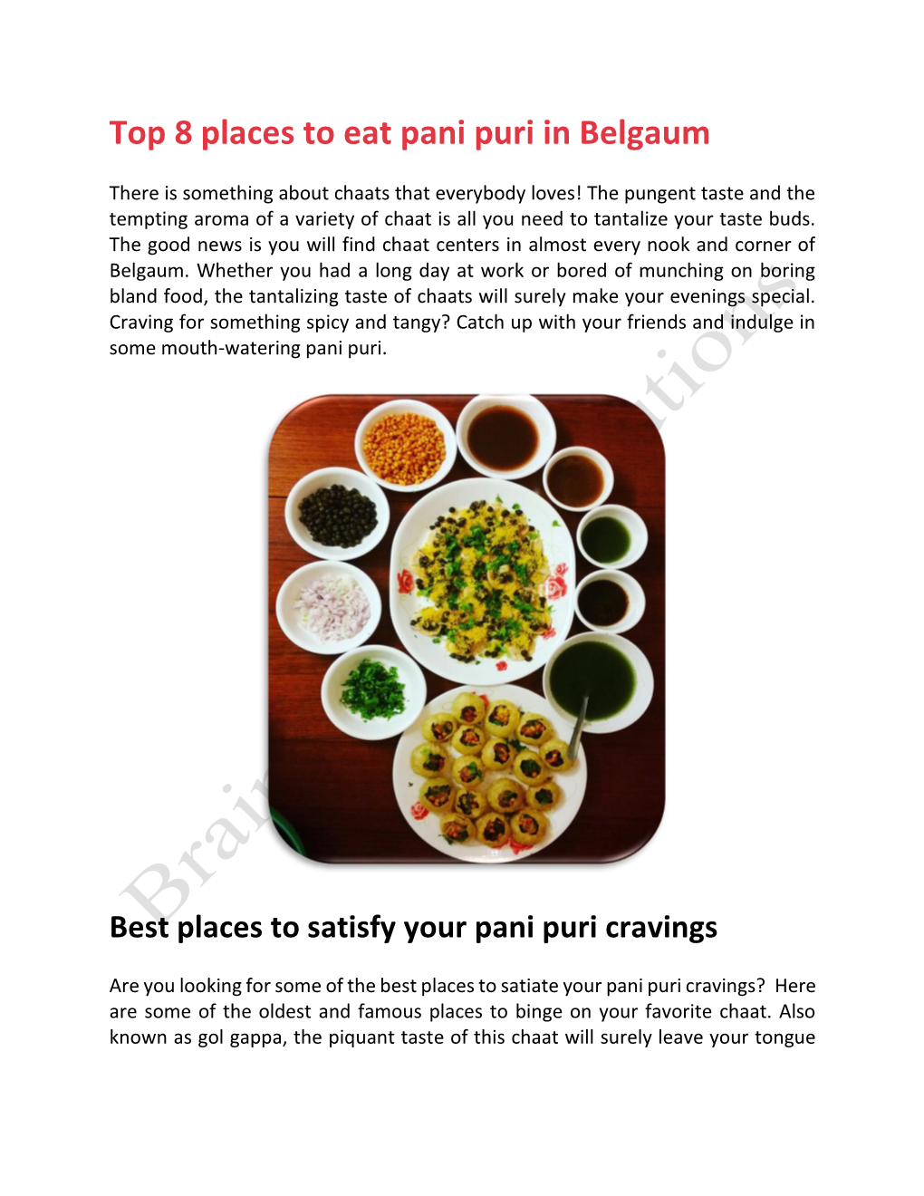 Top 8 Places to Eat Pani Puri in Belgaum Food