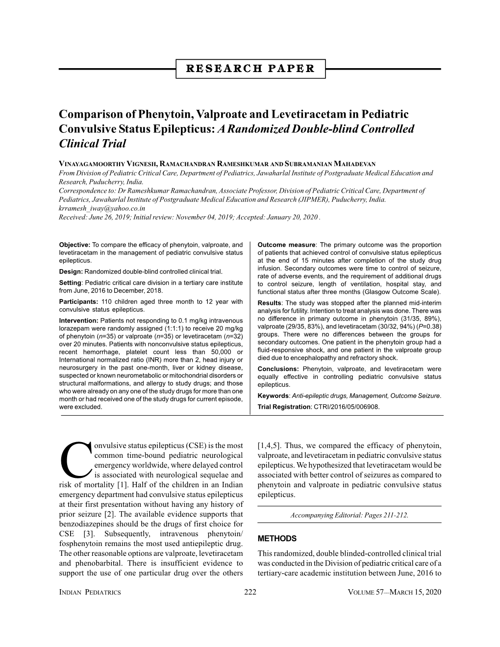 Comparison of Phenytoin, Valproate and Levetiracetam in Pediatric Convulsive Status Epilepticus: a Randomized Double-Blind Controlled Clinical Trial