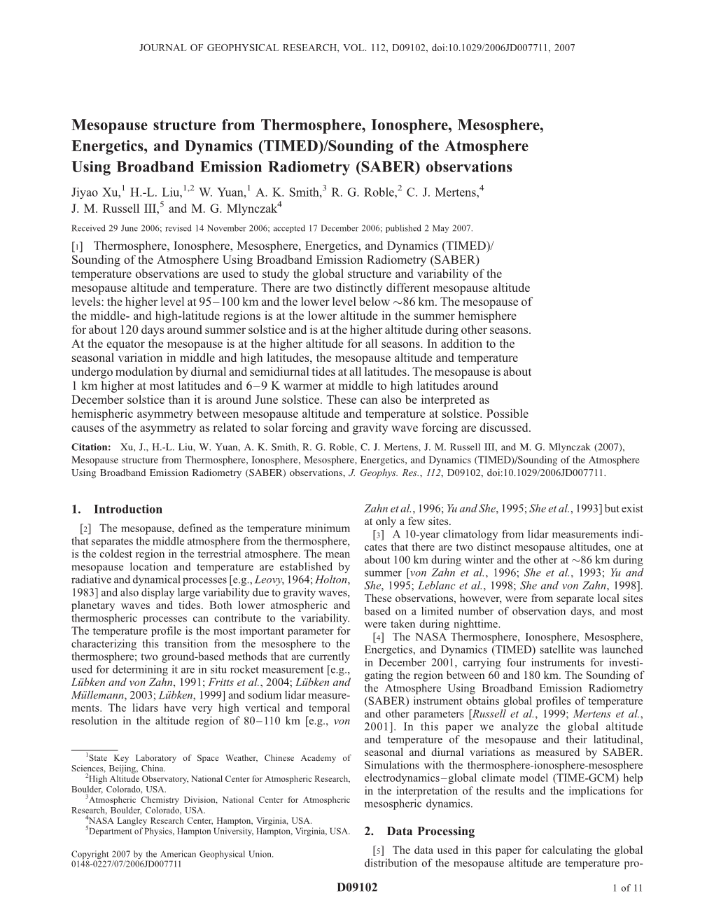 Mesopause Structure from Thermosphere