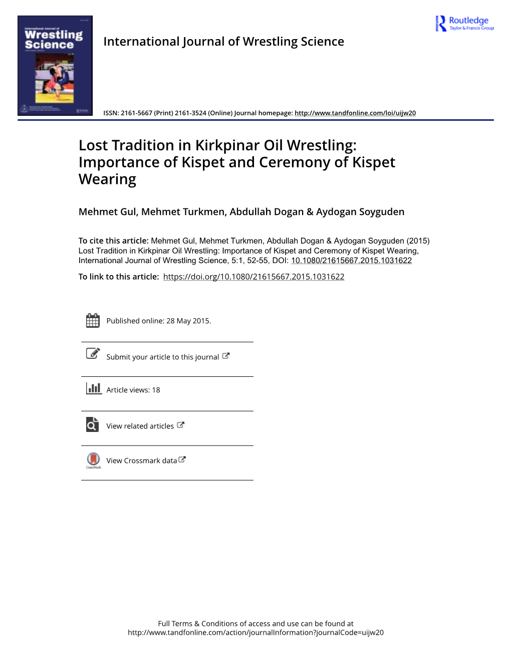 Lost Tradition in Kirkpinar Oil Wrestling: Importance of Kispet and Ceremony of Kispet Wearing