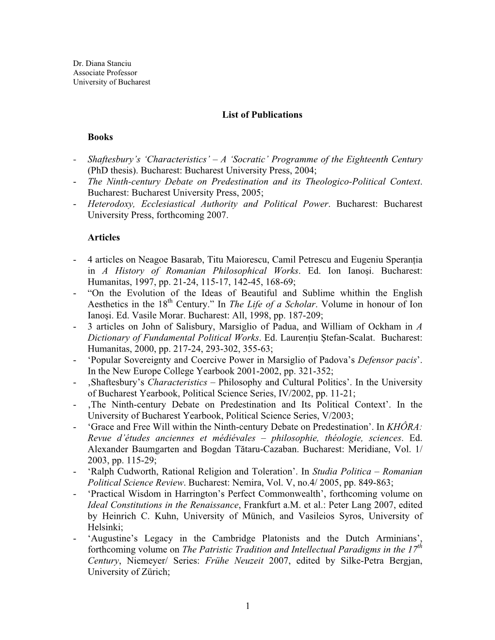 List of Publications – Dr