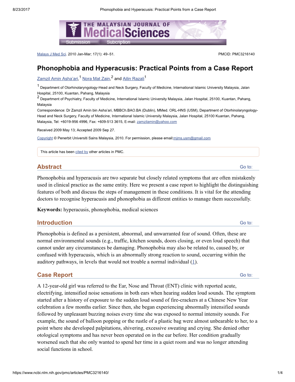 Phonophobia and Hyperacusis: Practical Points from a Case Report