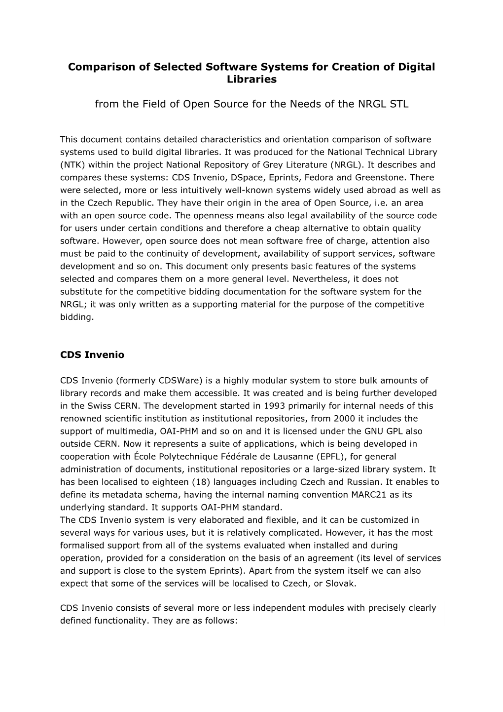 Comparison of Selected Software Systems for Creation of Digital Libraries