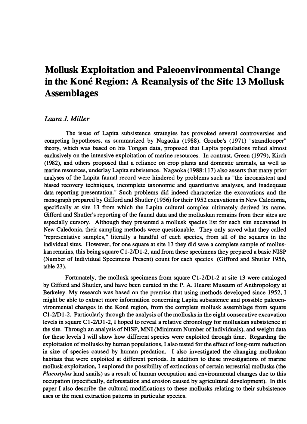 Mollusk Exploitation and Paleoenvironmental Change in the Kone Region: a Reanalysis of the Site 13 Mollusk Assemblages