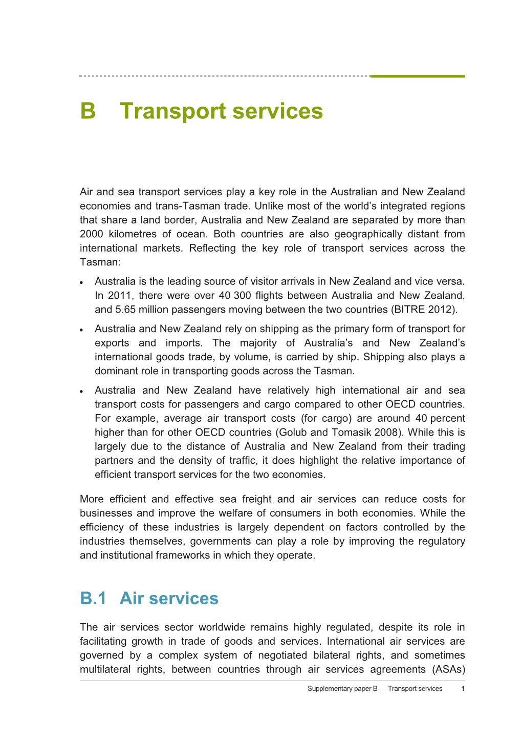 Supplementary Paper B Transport Services