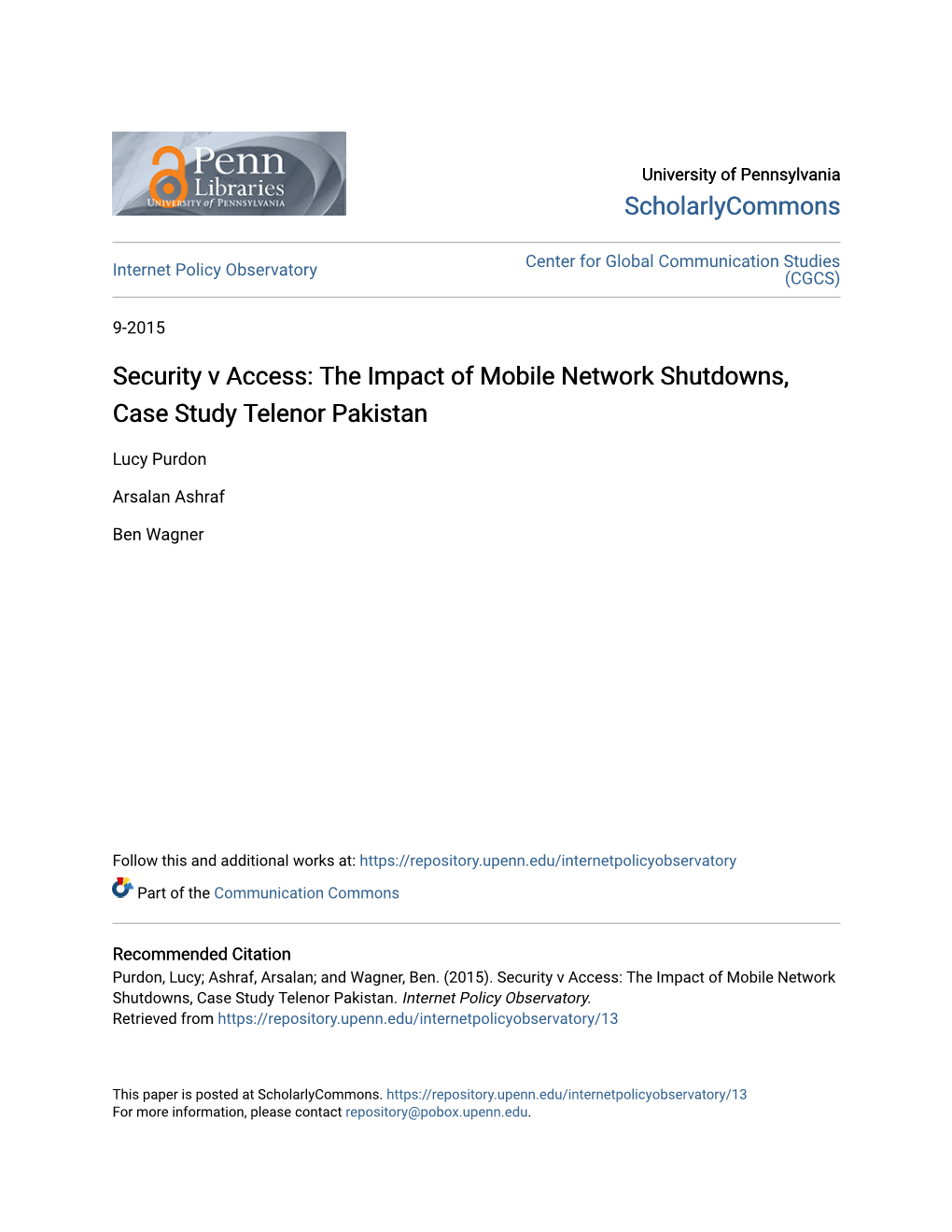 The Impact of Mobile Network Shutdowns, Case Study Telenor Pakistan