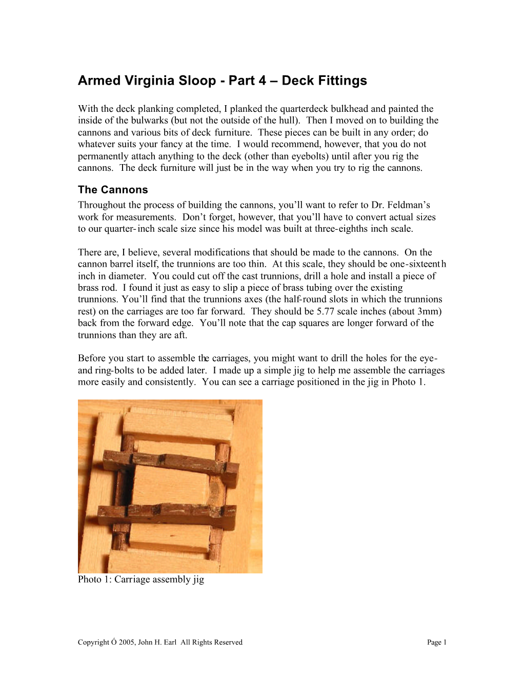 Armed Virginia Sloop - Part 4 – Deck Fittings