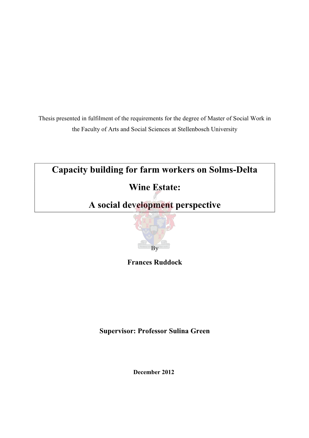 Capacity Building for Farm Workers on Solms-Delta Wine Estate: a Social Development Perspective