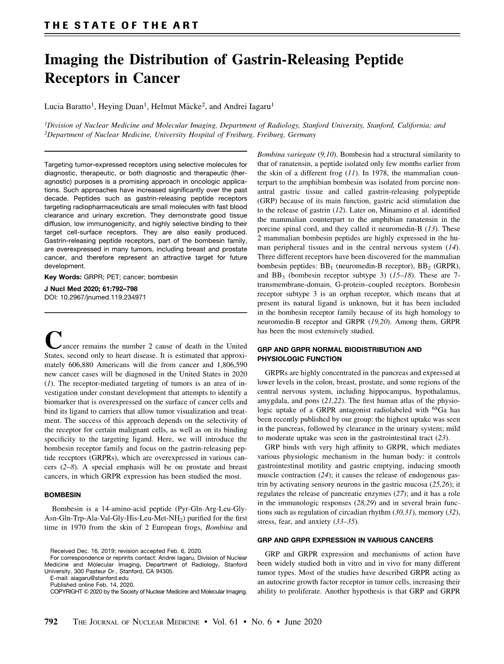 Imaging the Distribution of Gastrin-Releasing Peptide Receptors in Cancer