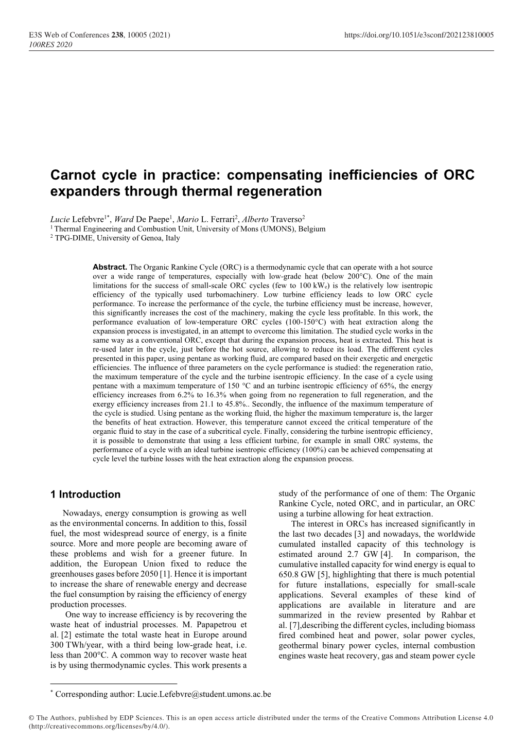 Carnot Cycle in Practice: Compensating Inefficiencies of ORC Expanders Through Thermal Regeneration