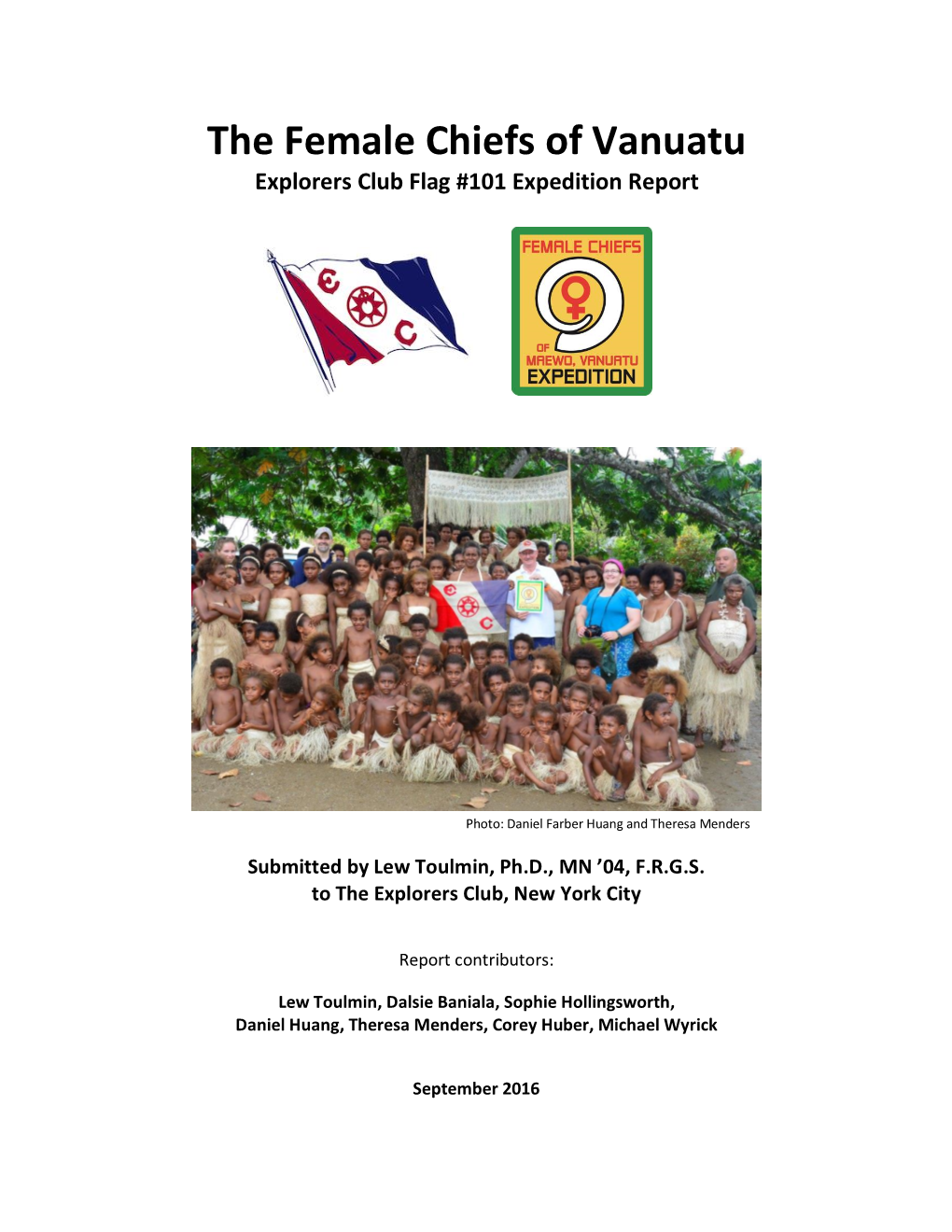 The Female Chiefs of Vanuatu Explorers Club Flag #101 Expedition Report