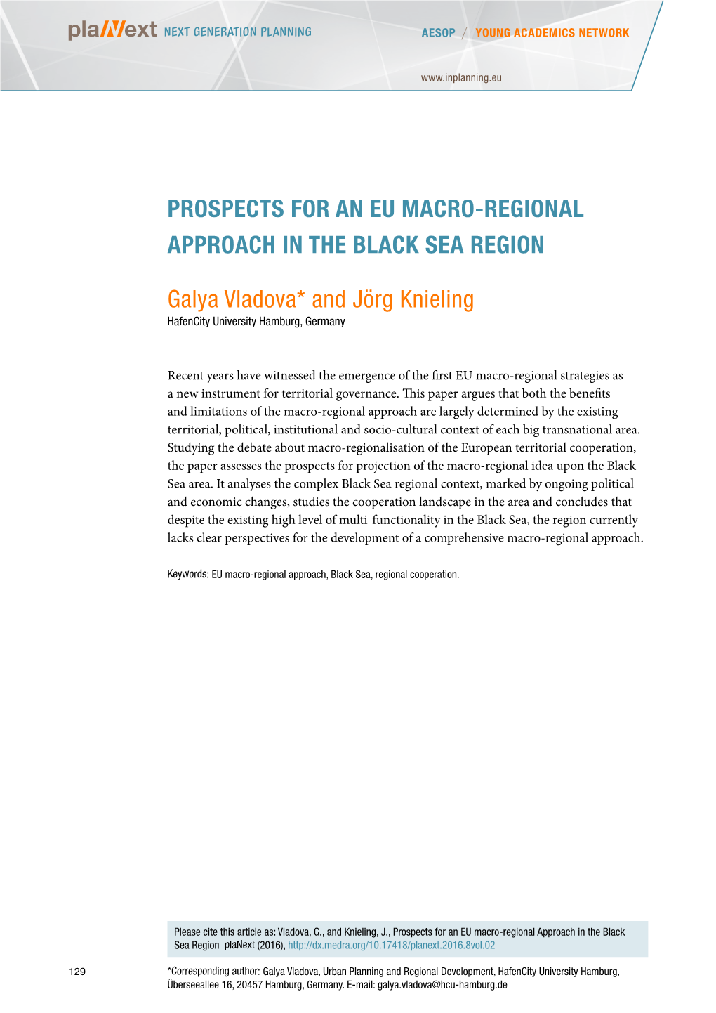 Prospects for an Eu Macro-Regional Approach in the Black Sea Region
