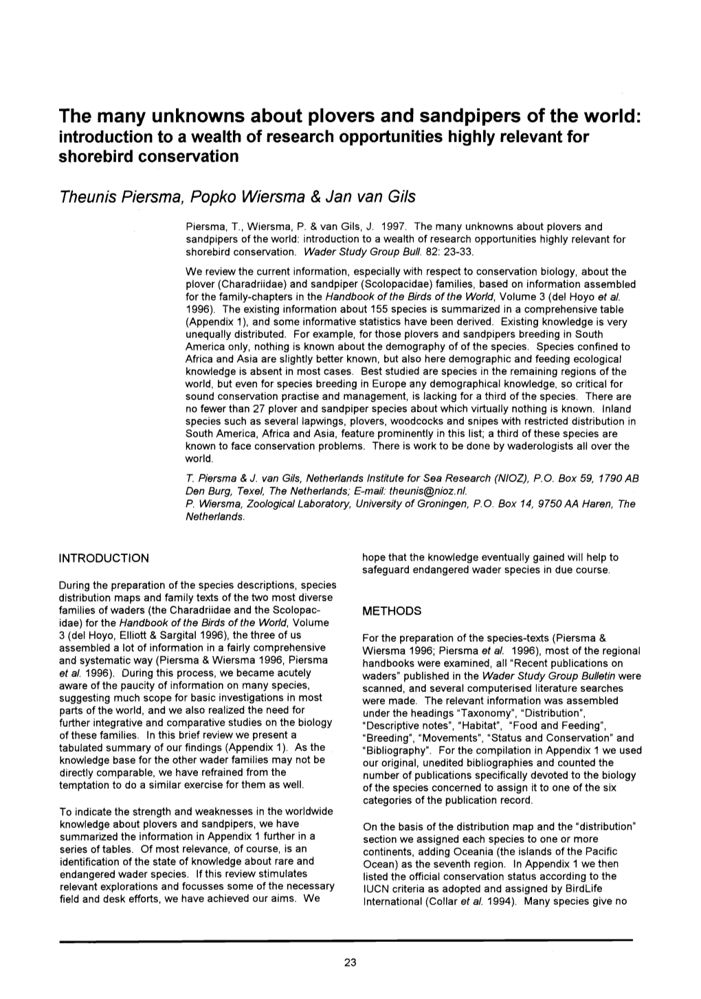 The Many Unknowns About Plovers and Sandpipers of the World: Introduction to a Wealth of Research Opportunities Highly Relevant for Shorebird Conservation