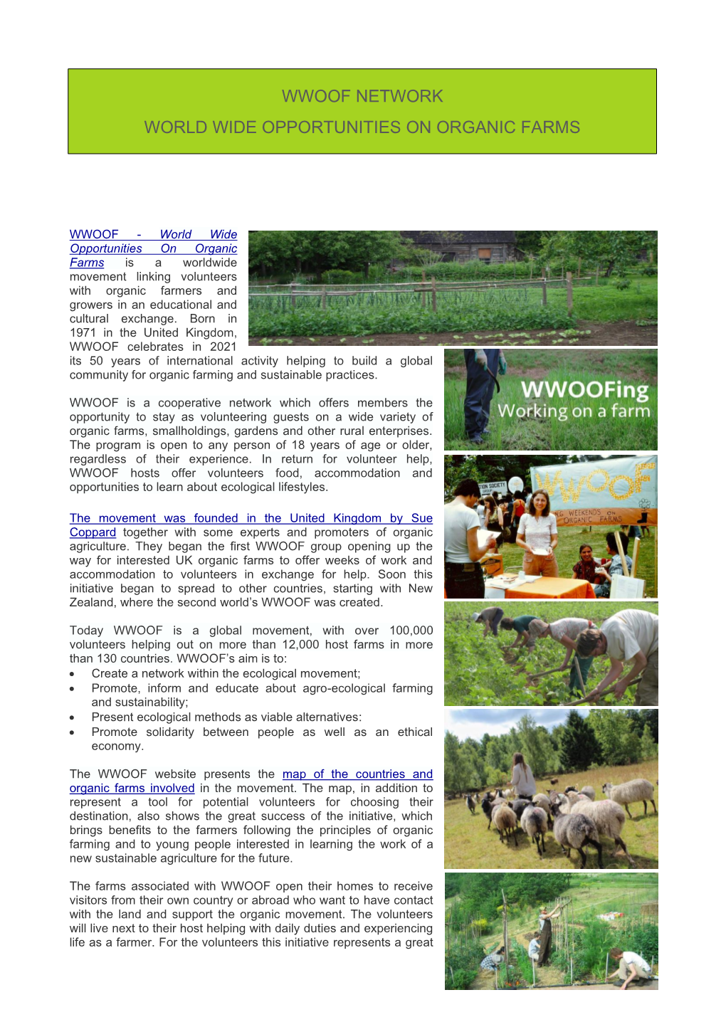 Wwoof Network World Wide Opportunities on Organic