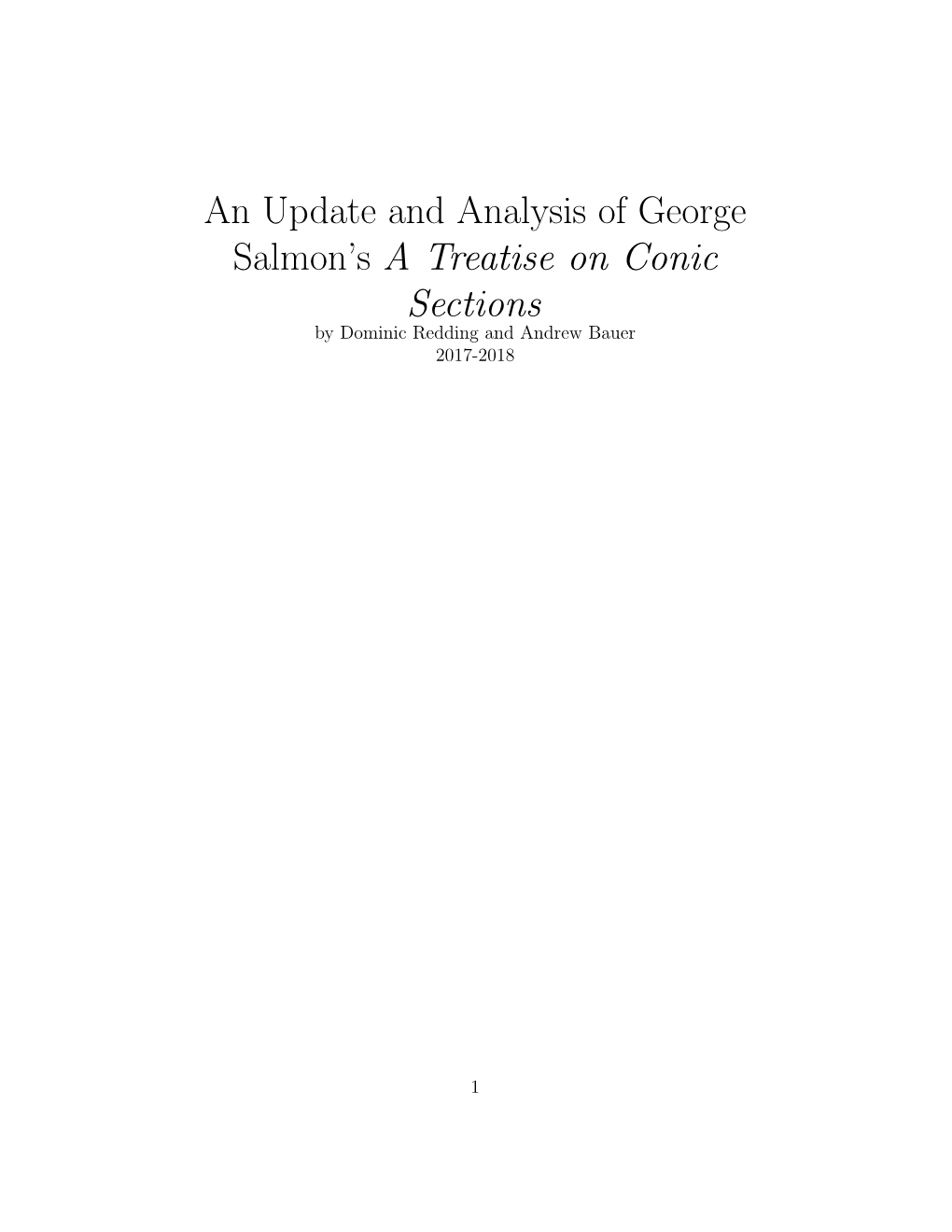 An Update and Analysis of George Salmon's a Treatise on Conic