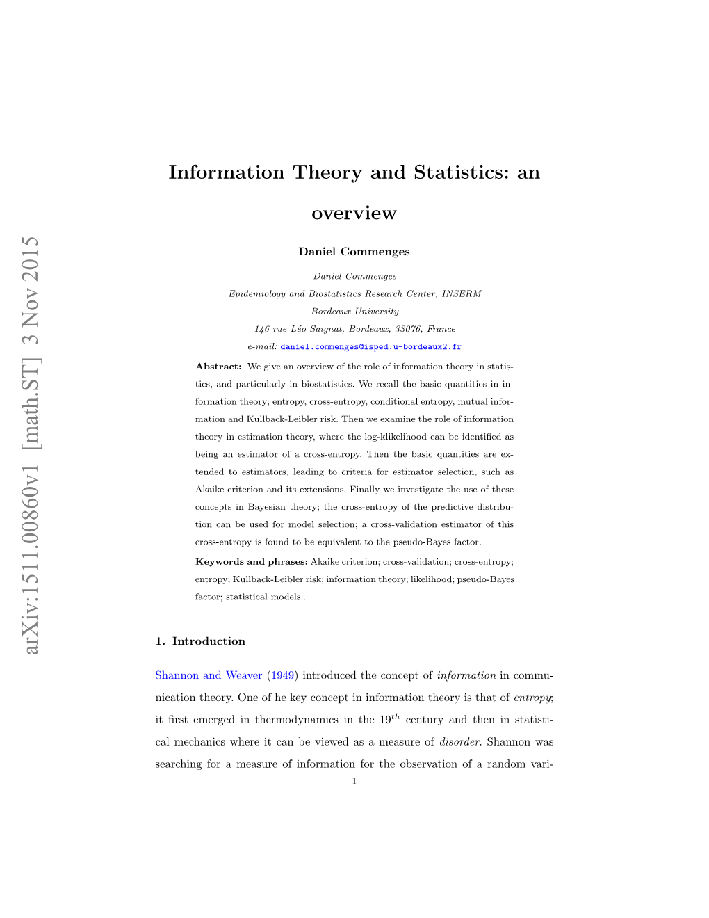 Information Theory and Statistics: an Overview