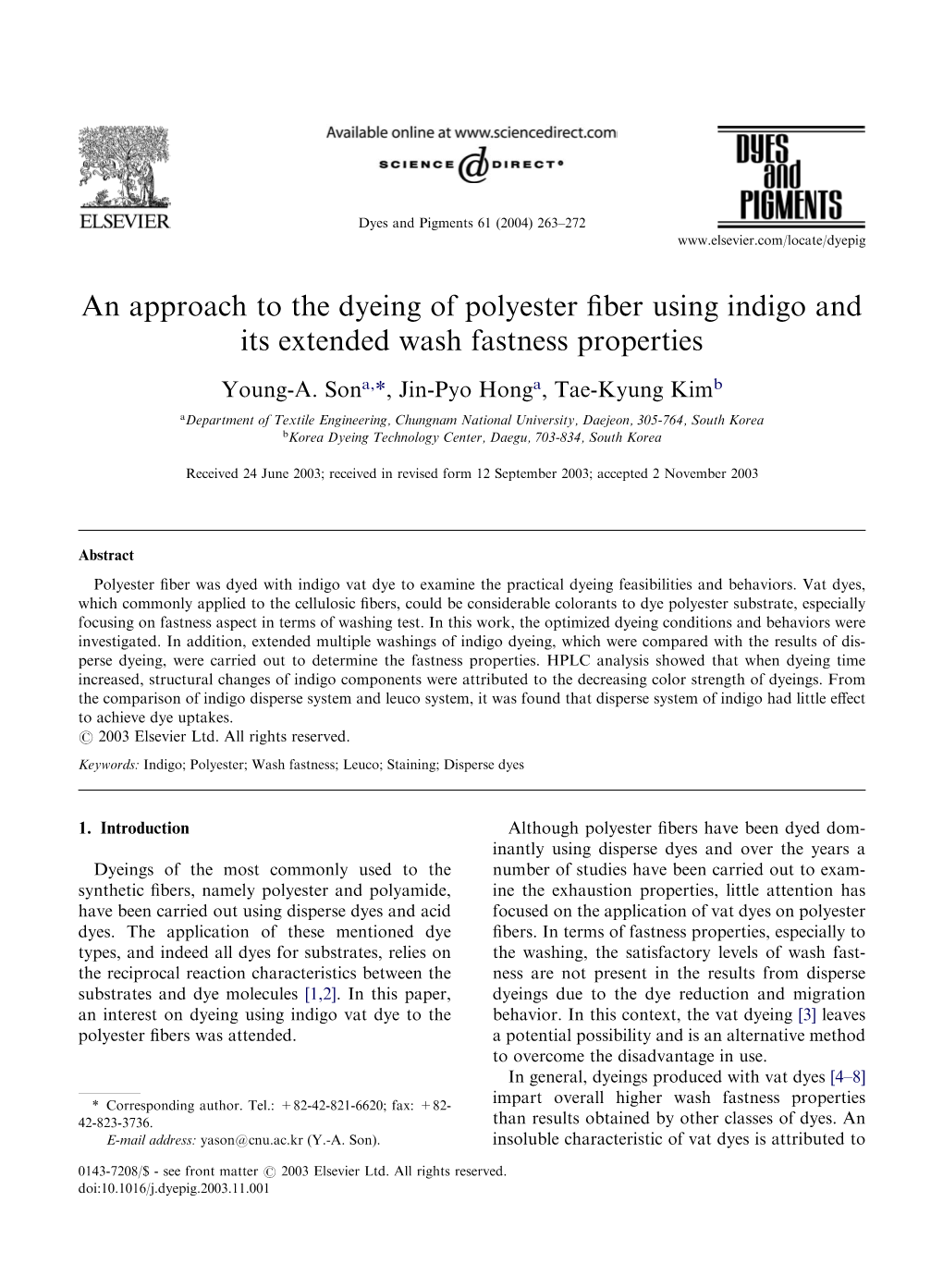 An Approach to the Dyeing of Polyester Fiber Using Indigo and Its Extended Wash Fastness Properties