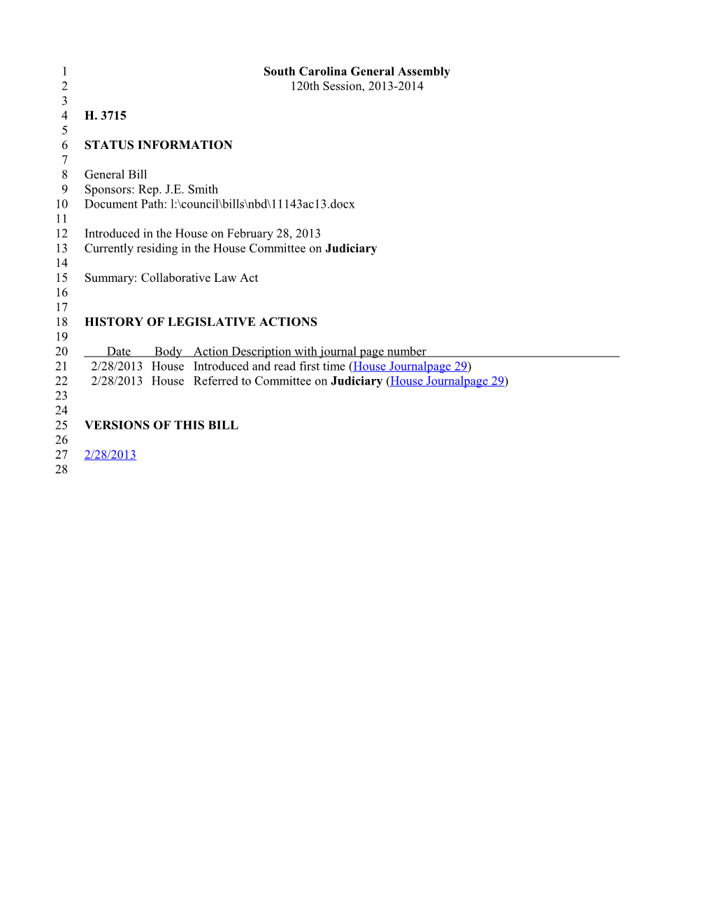 2013-2014 Bill 3715: Collaborative Law Act - South Carolina Legislature Online