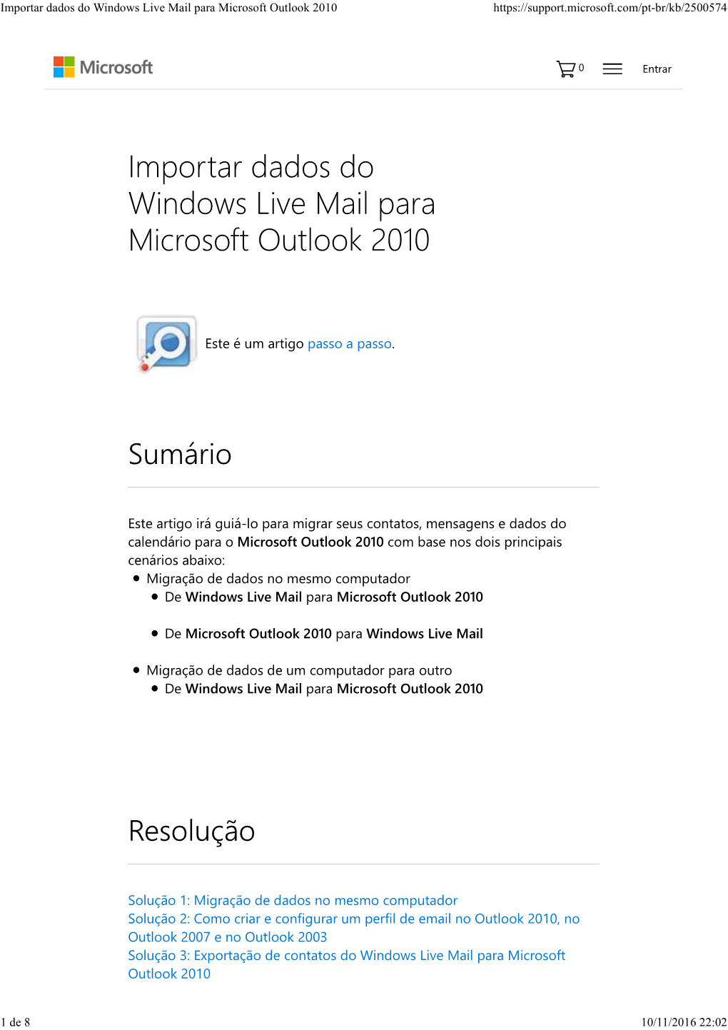 Importar Dados Do Windows Live Mail Para Microsoft Outlook 2010