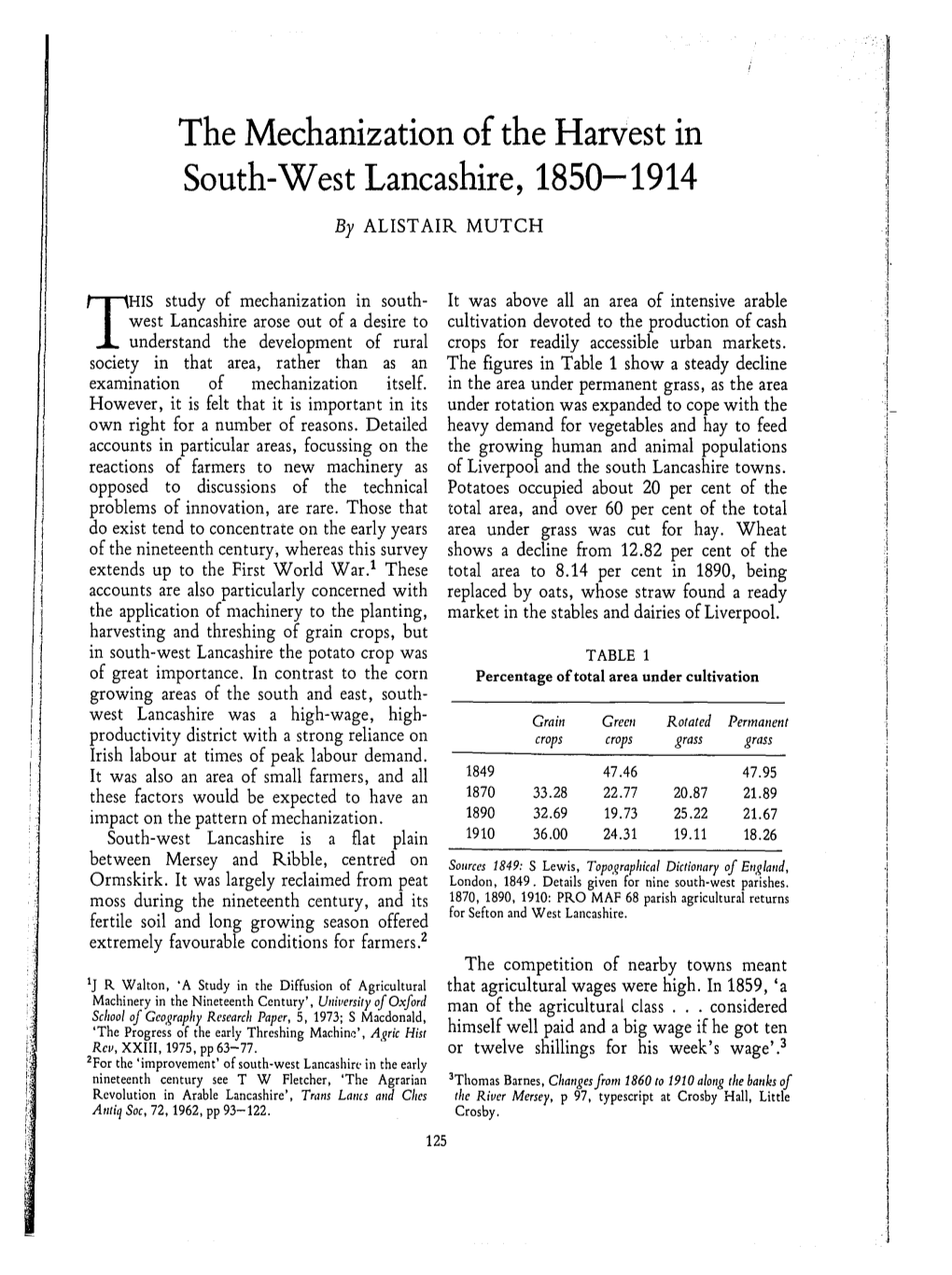 The Mechanization of the Harvest in South-West Lancashire, 1850-1914