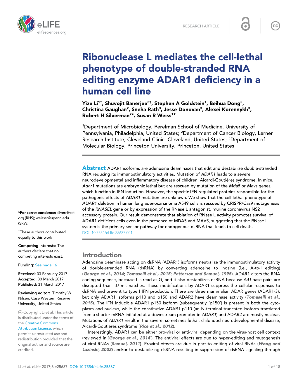 Ribonuclease L Mediates the Cell-Lethal Phenotype of Double