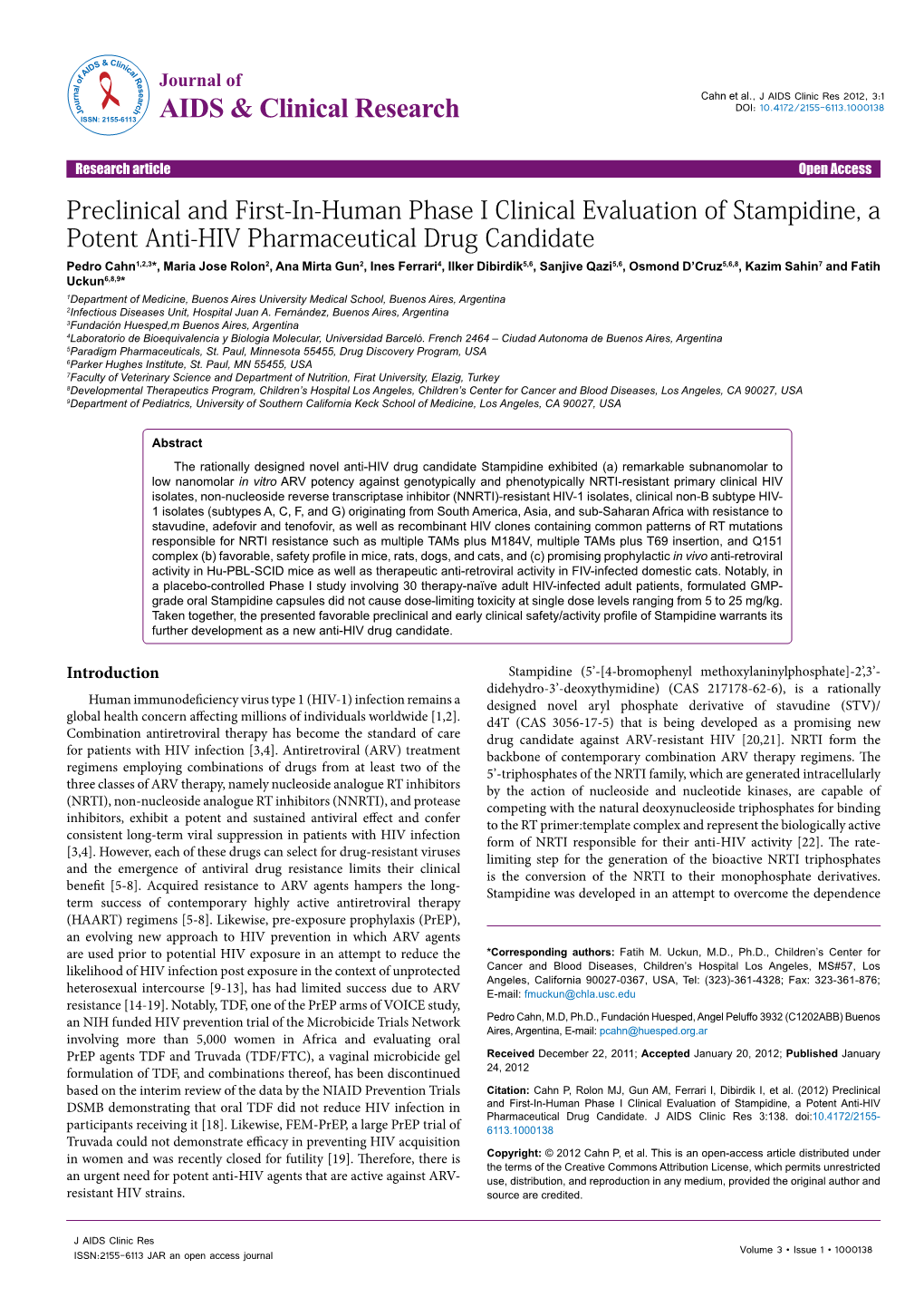 Preclinical and First-In-Human Phase I Clinical Evaluation of Stampidine