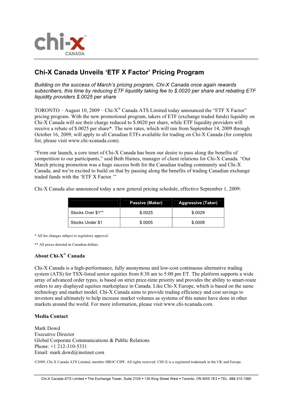 News Release Chi-X Canada ATS Limited Chi-X Canada