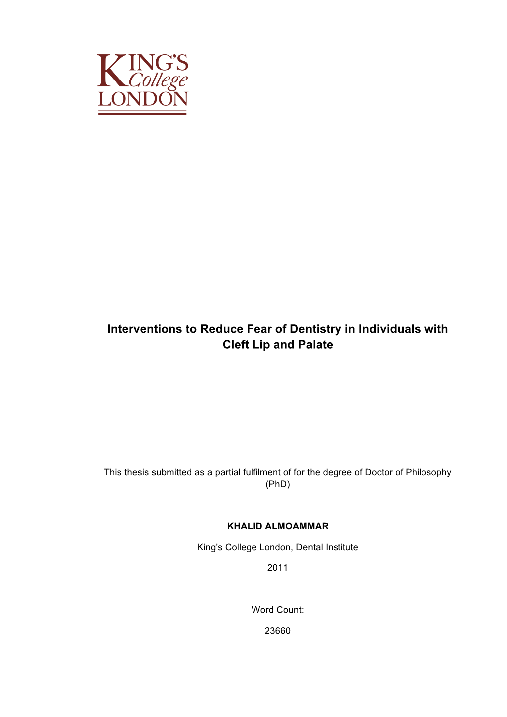 Interventions to Reduce Fear of Dentistry in Individuals with Cleft Lip and Palate