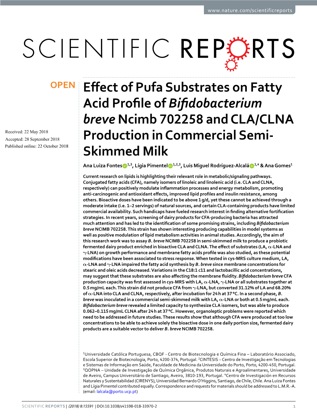 Effect of Pufa Substrates on Fatty Acid Profile of Bifidobacterium Breve