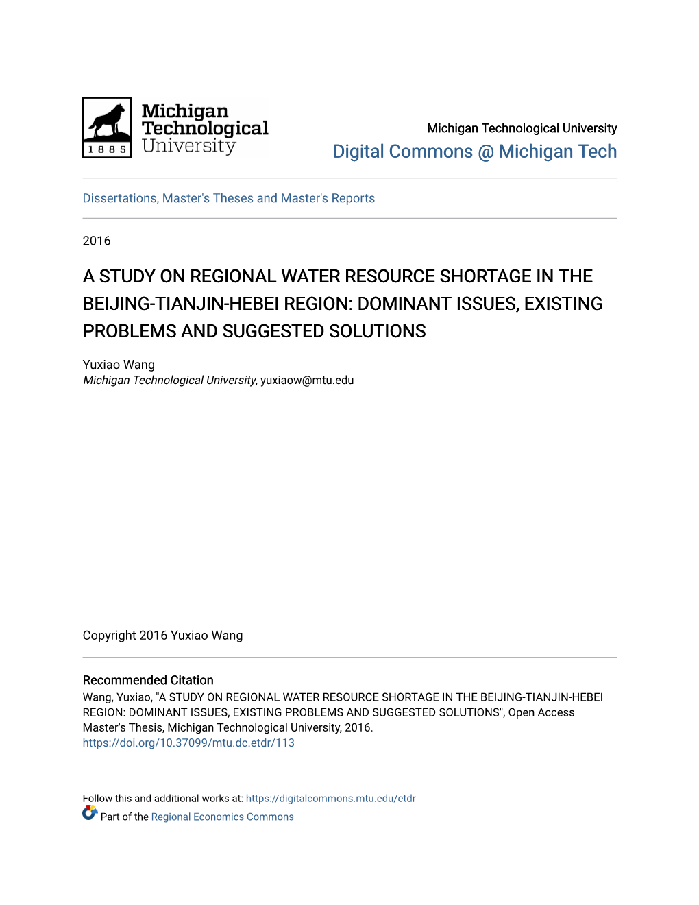 A Study on Regional Water Resource Shortage in the Beijing-Tianjin-Hebei Region: Dominant Issues, Existing Problems and Suggested Solutions