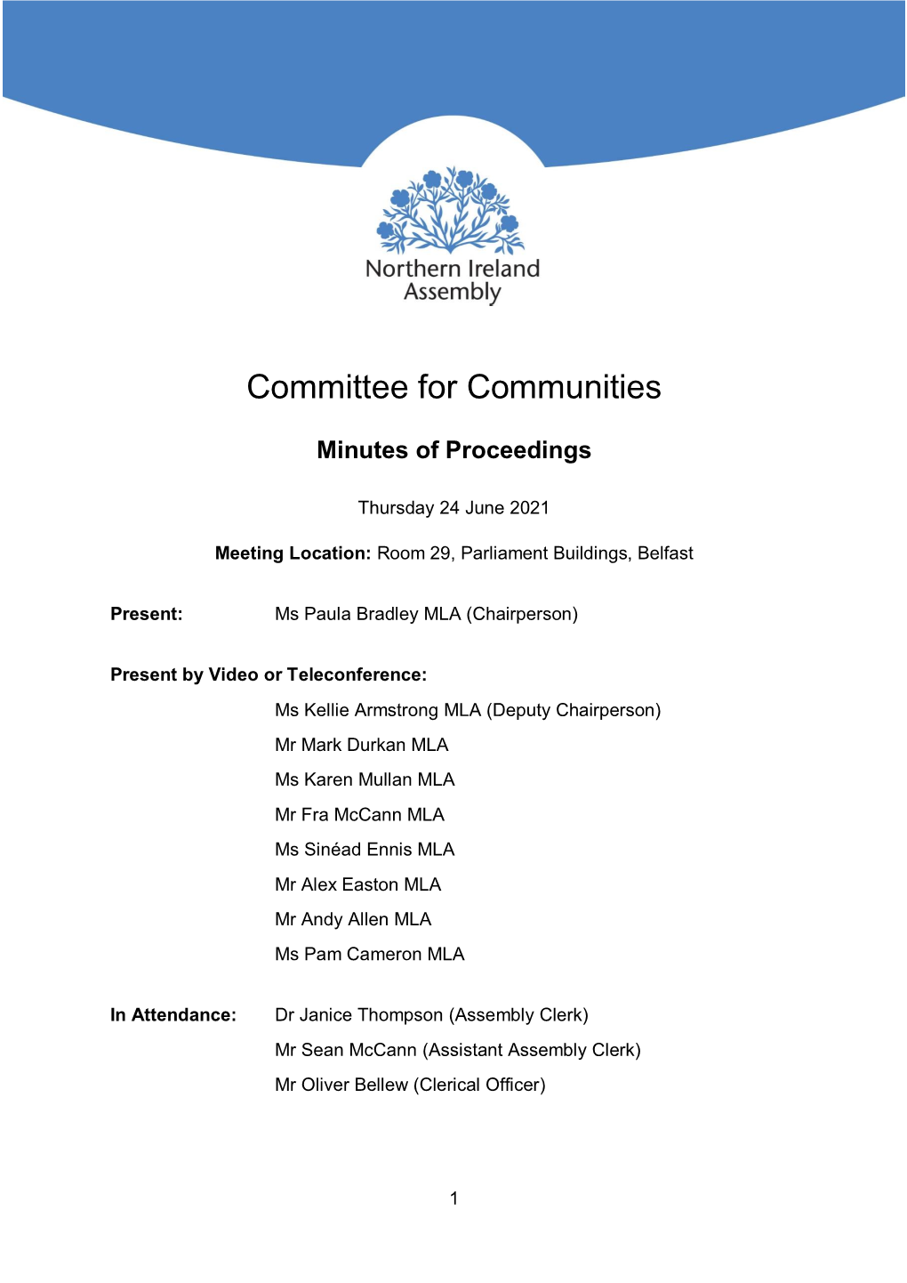 Committee for Communities Meeting Minutes of Proceedings 24 June 2021