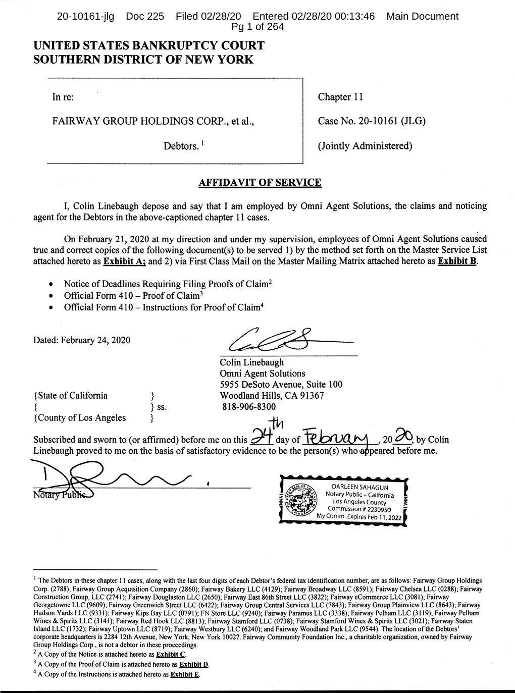 UNITED STATES BANKRUPTCY COURT SOUTHERN DISTRICT of NEW YORK ------X : in Re : Chapter 11 : FAIRWAY GROUP HOLDINGS CORP., Et Al., : Case No