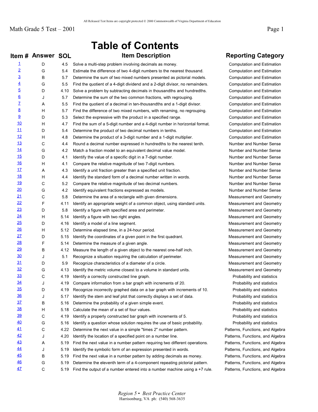 Math Grade 5 Test 2001 Page 3