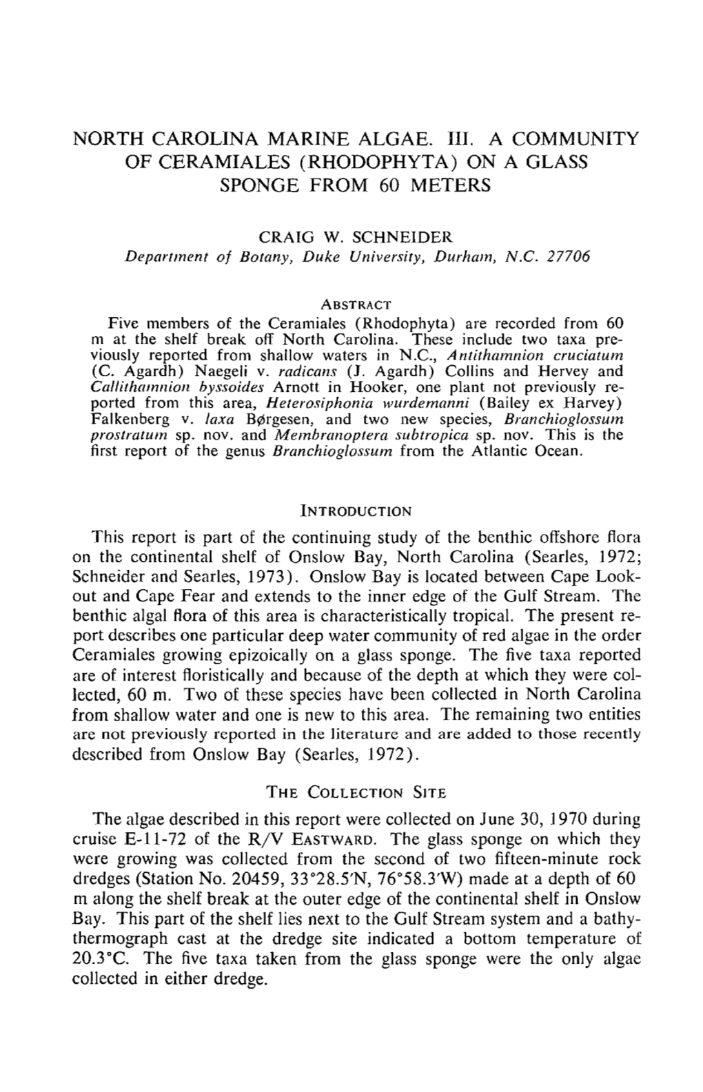 North Carolina Marine Algae. III. a Community of Ceramiales