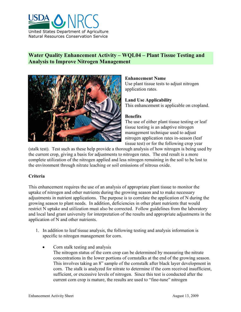 Plant Tissue Testing and Analysis to Improve Nitrogen Management