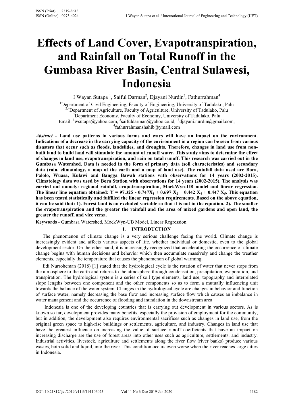 Effects of Land Cover, Evapotranspiration, and Rainfall On