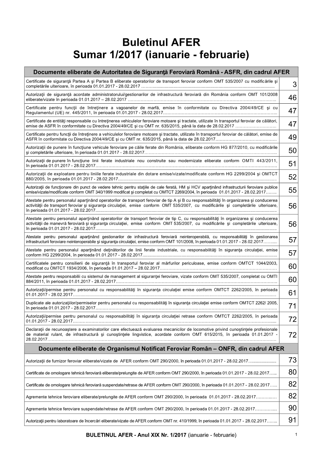 Buletinul AFER Sumar 1/2017 (Ianuarie - Februarie)