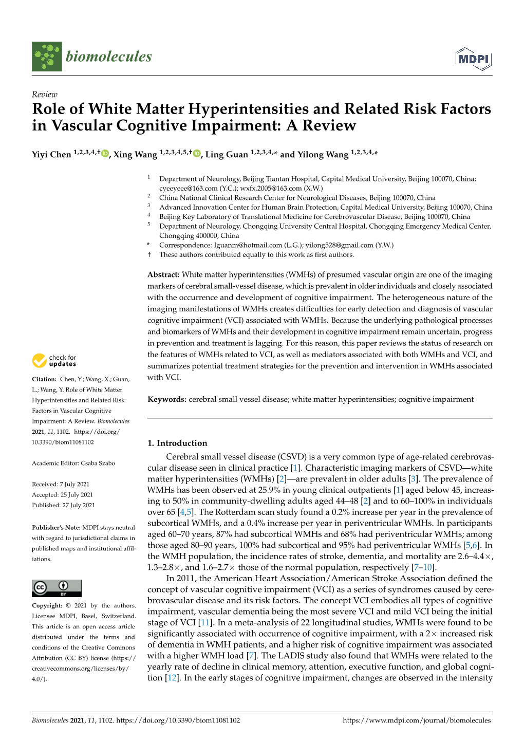 Role of White Matter Hyperintensities and Related Risk Factors in Vascular Cognitive Impairment: a Review