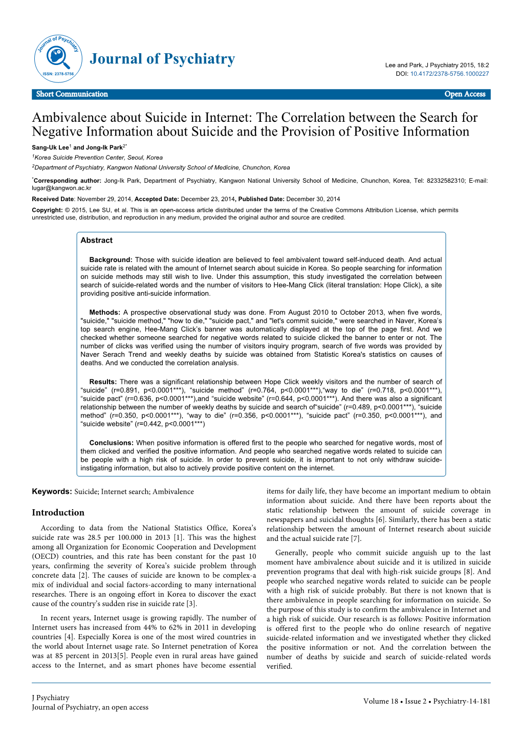 Ambivalence About Suicide in Internet: the Correlation Between the Search for Negative Information About Suicide and the Provision of Positive Information