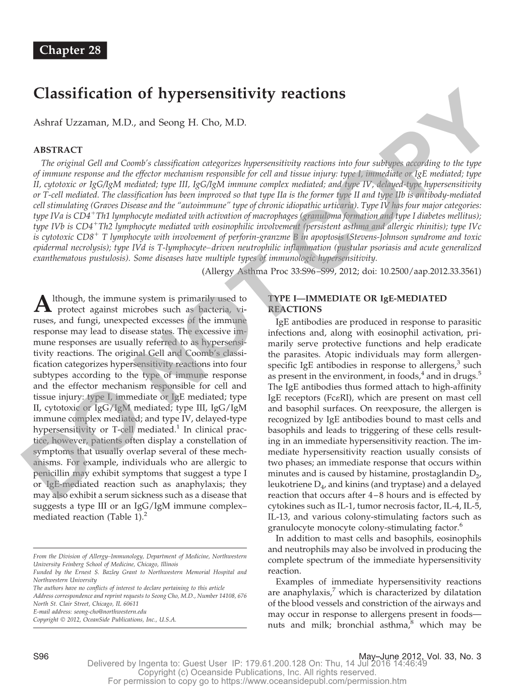 Classification of Hypersensitivity Reactions