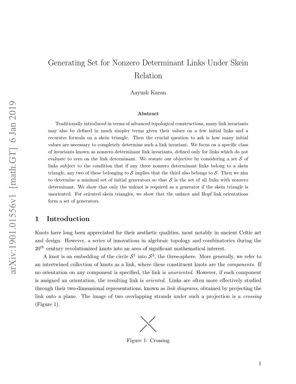 Generating Set for Nonzero Determinant Links Under Skein Relation