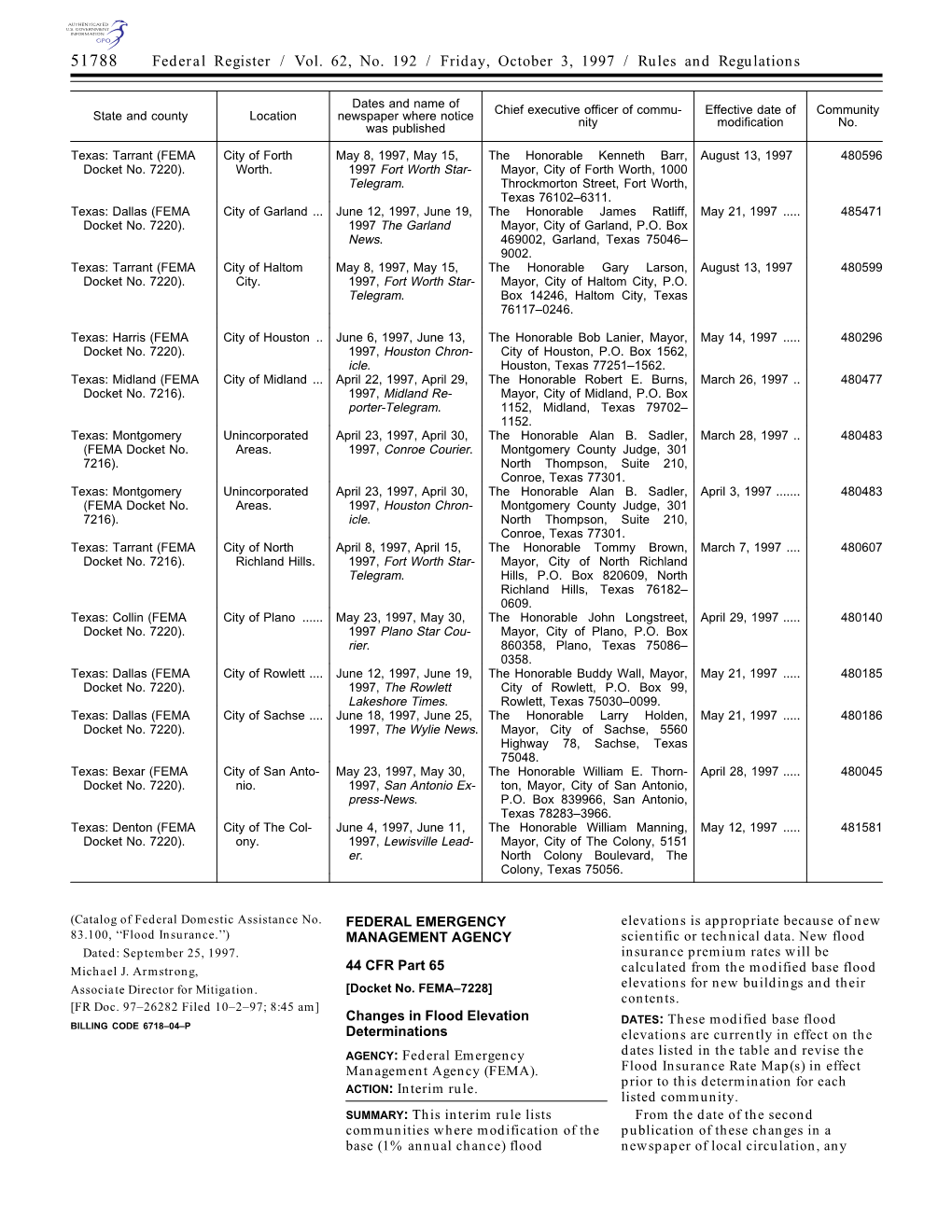 Federal Register / Vol. 62, No. 192 / Friday, October 3, 1997 / Rules and Regulations